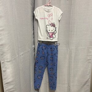 Hello Kitty Outfit White T-Shirt w/Pink & Elastic Waisted Pants w/Kitty Sz 6